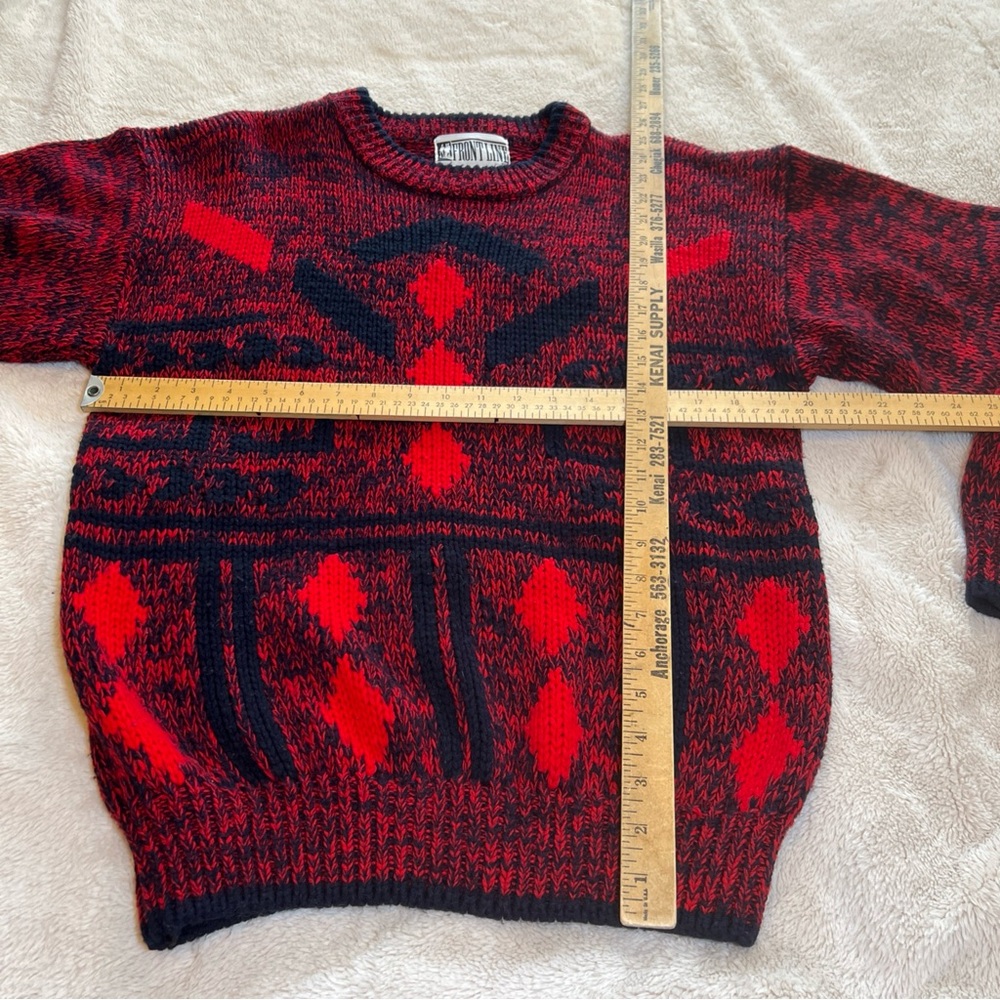Vtg 80s Frontline Knit Crewneck Sweater Abstract Retro Grandpa Mens Medium Red - Picture 5 of 6